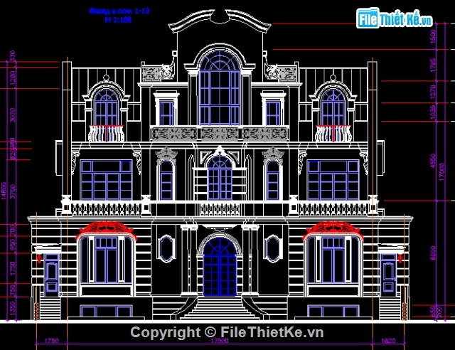 biệt thự 3 tầng,bản vẽ autocad biệt thự 3 tầng,bản vẽ 3 tầng